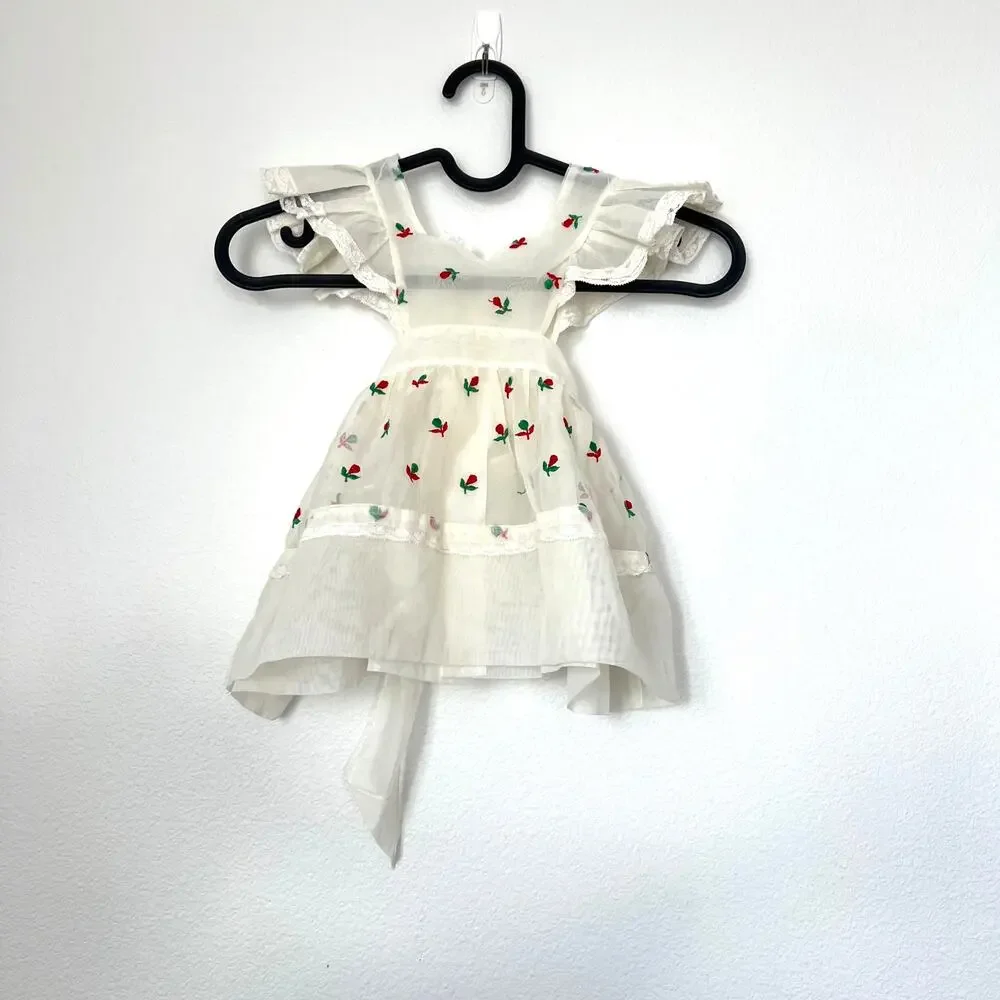 Vintage A BayBee Off White Red Cherry Frock Airy Cottagecore Fairy-tale Chic